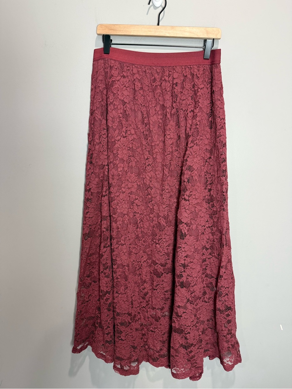 Lafaire Los Angeles Lace Maxi Skirt Dusty Rose Burgundy Size XL